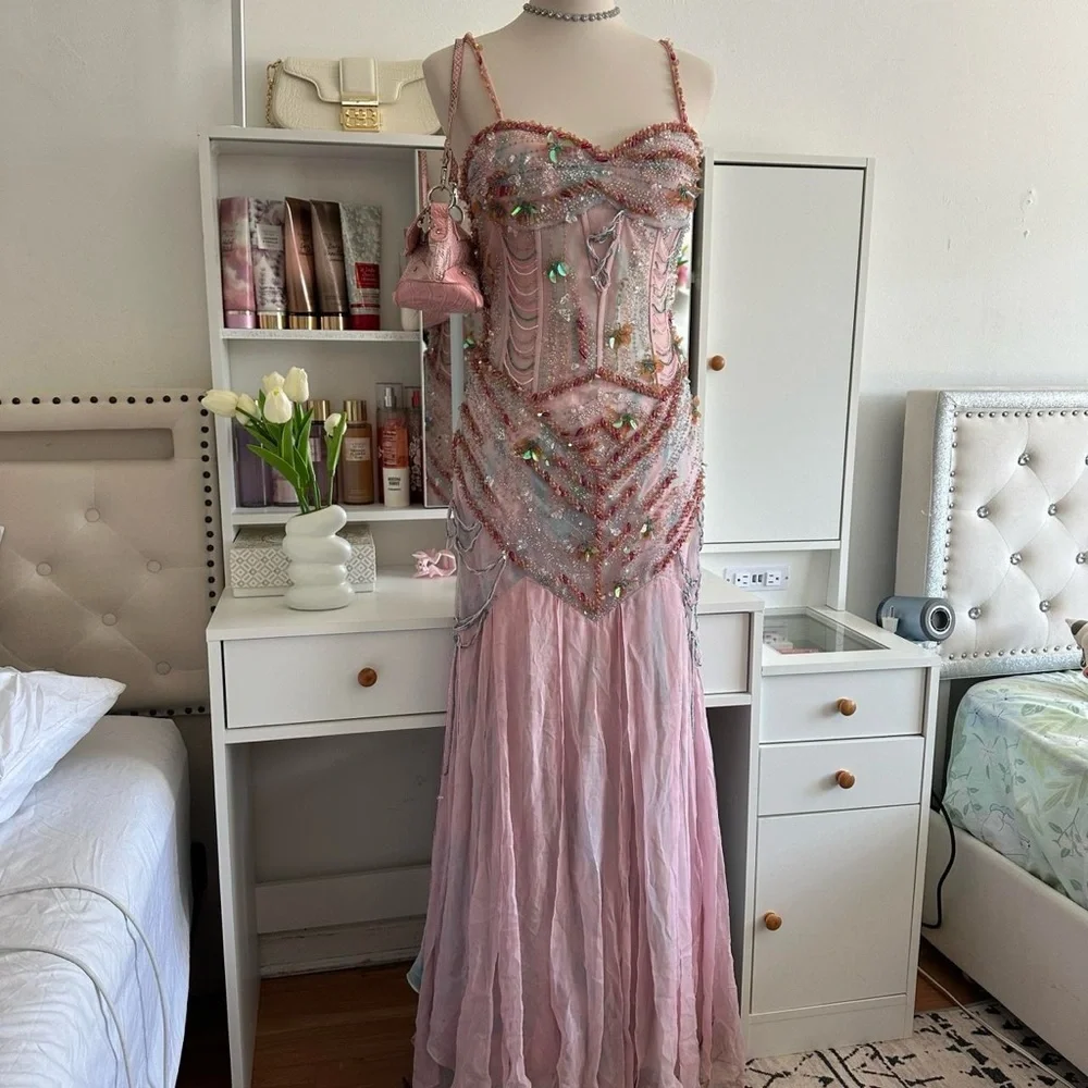 Ethereal Vintage Mermaid corset Beaded Prom Dress - Picture 7 of 8
